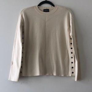 New Emporio Armani crew neck snap open side cropped cashmere blend sweater